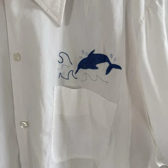 Vtg Fishing Shirt Men Large L Embroidered Marlin Swordfish Short Sleeve Button - Picture 4 of 9